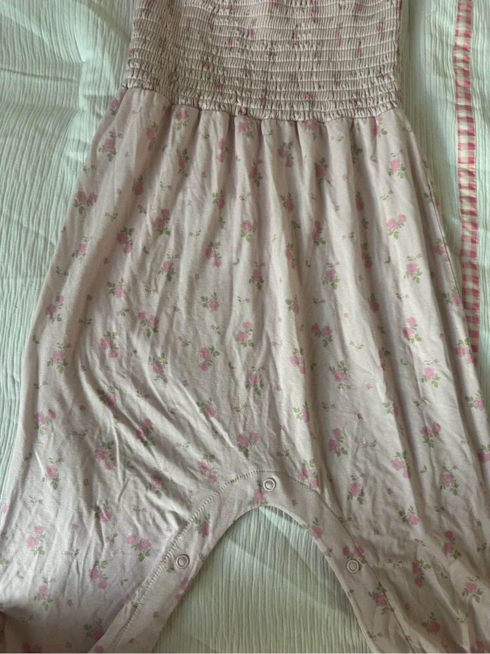 In my Jammers Pink Floral Smocked Romper - Picture 3 of 7
